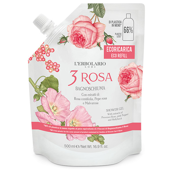 L'Erbolario 3 Rosa EcoRicarica Bagnoschiuma 500 ml - Dolomiti e Natura