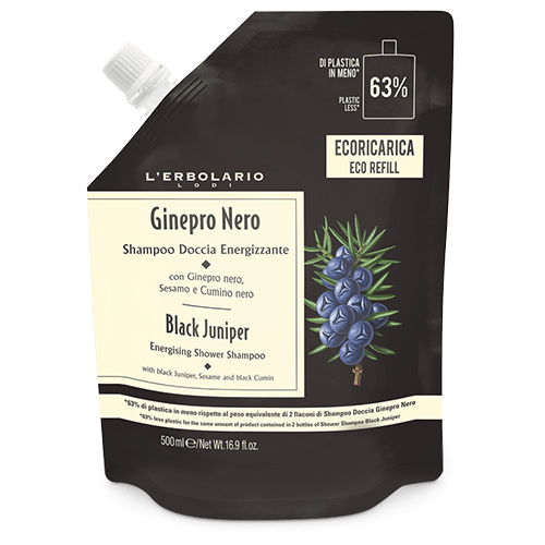L'Erbolario Ginepro Nero EcoRicarica Shampoo Doccia Energizzante 500 ml - Dolomiti e Natura