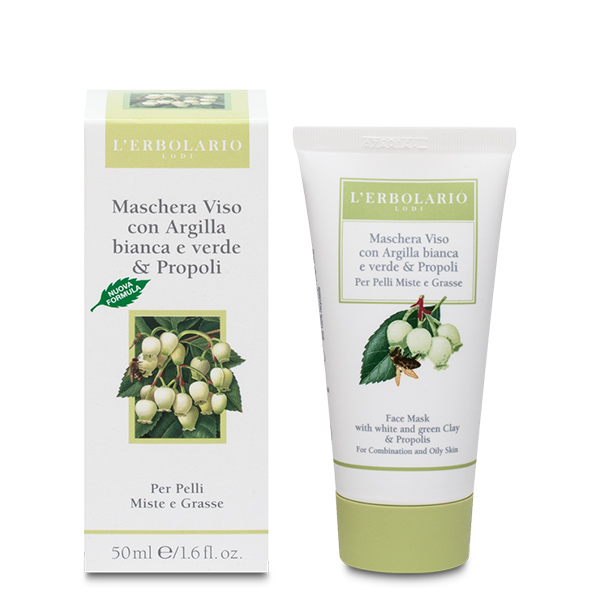 L'Erbolario Maschera Viso Per Pelli Miste E Grasse Con Argilla Bianca E Verde & Propoli 50 ml - Dolomiti e Natura