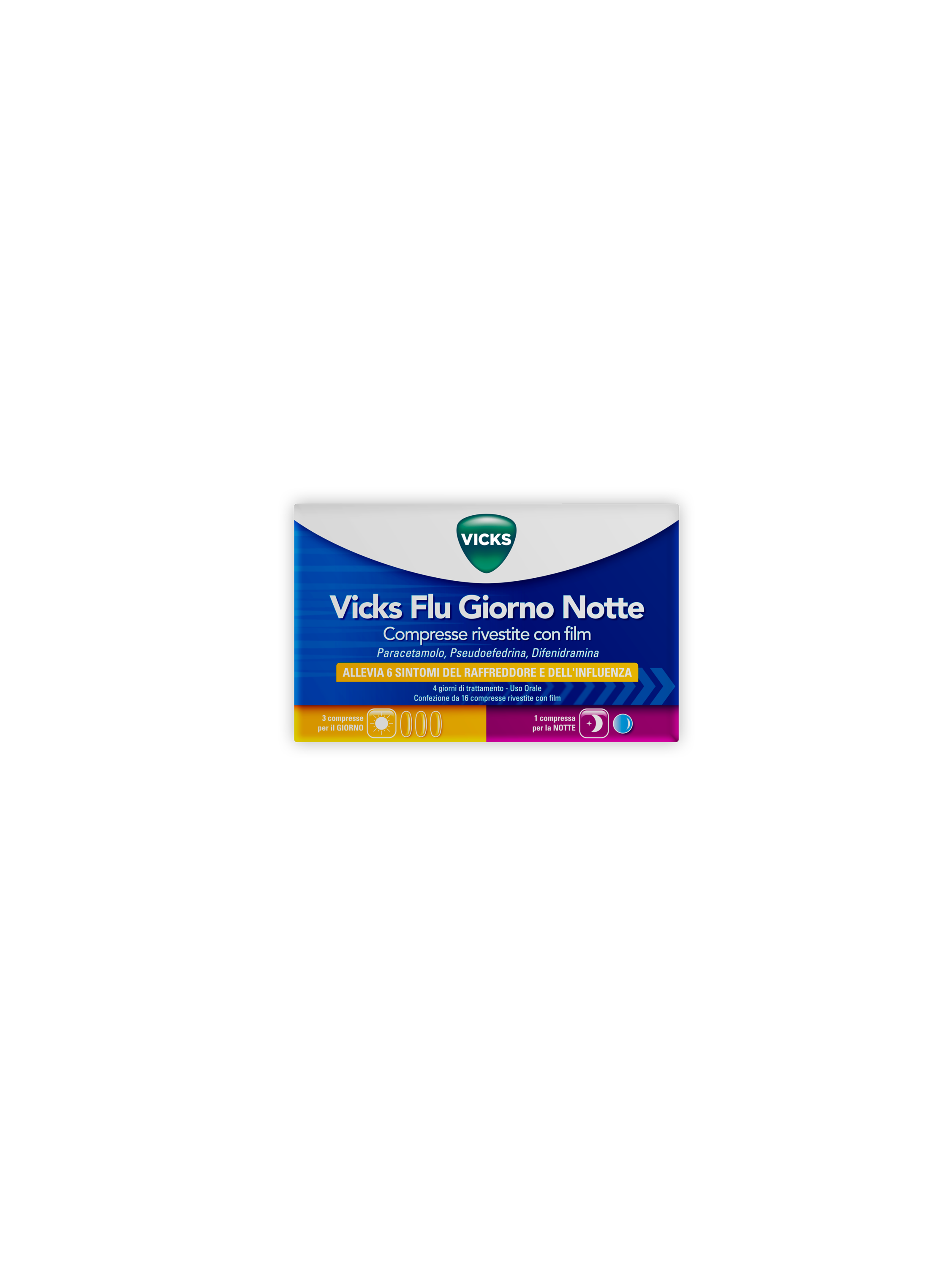 Vicks Flu Giorno Notte 12 Compresse Giorno + 4 Compresse Notte - Dolomiti e Natura