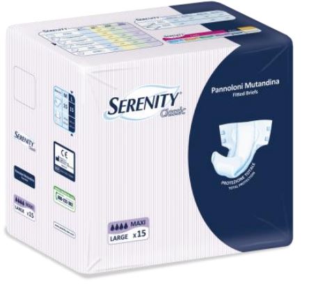 PANNOLONE PER INCONTINENZA A MUTANDINA SERENITY CLASSIC FORMATO MAXI TAGLIA LARGE 15 PEZZI - Dolomiti e Natura
