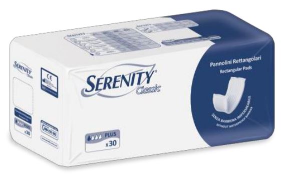 PANNOLONE PER INCONTINENZA RETTANGOLARE SENZA BARRIERA IMPERMEABILE SERENITY CLASSIC 30 PEZZI - Dolomiti e Natura