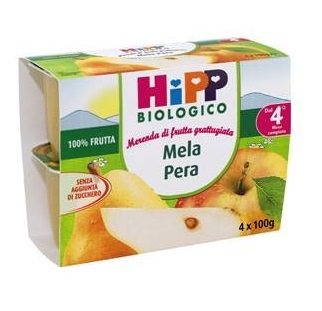HIPP BIO FRUTTA GRATTUGGIATA MELA PERA 4X100 G - Dolomiti e Natura
