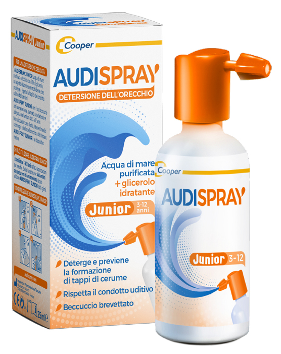 AUDISPRAY JUNIOR 3-12 ANNI SOLUZIONE DI ACQUA DI MARE IPERTONICA SPRAY SENZA GAS IGIENE ORECCHIO 25ML - Dolomiti e Natura