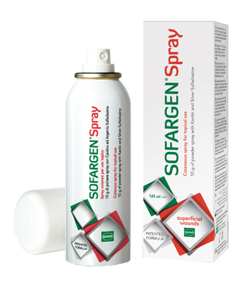 MEDICAZIONE IN POLVERE SPRAY CON CAOLINO E ARGENTO SULFADIAZINA 1% SOFARGEN SPRAY 10 G BOMBOLETTA PRESSURIZZATA 125 ML - Dolomiti e Natura