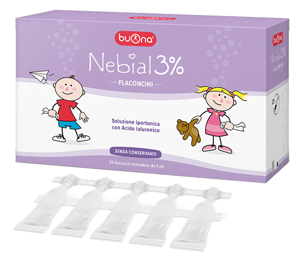 NEBIAL FLACONCINI SOLUZIONE SALINA IPERTONICA DI SODIO CLORURO AL 3% CON ACIDO IALURONICO 20X5 ML - Dolomiti e Natura