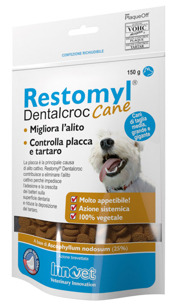 RESTOMYL DENTALCROC CANI TAGLIA MEDIA GRANDE E GIGANTE BUSTA 150 G - Dolomiti e Natura