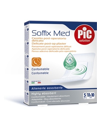 CEROTTO PIC SOFFIX MED IN TNT CON TAMPONE CENTRALE ASSORBENTE STERILE MONOUSO 10X10 CM ANTIBATTERICO 5 PEZZI - Dolomiti e Natura
