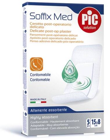 CEROTTO PIC SOFFIX MED IN TNT CON TAMPONE CENTRALE ASSORBENTE STERILE MONOUSO 15X8 CM ANTIBATTERICO 5 PEZZI - Dolomiti e Natura