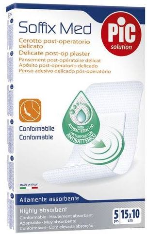 CEROTTO PIC SOFFIX MED IN TNT CON TAMPONE CENTRALE ASSORBENTE STERILE MONOUSO 10X15 CM ANTIBATTERICO 5 PEZZI - Dolomiti e Natura