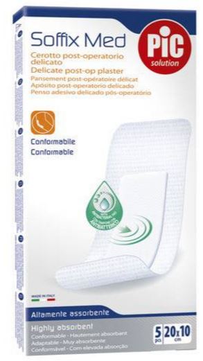 CEROTTO PIC SOFFIX MED IN TNT CON TAMPONE CENTRALE ASSORBENTE STERILE MONOUSO 10X20 CM ANTIBATTERICO 5 PEZZI - Dolomiti e Natura