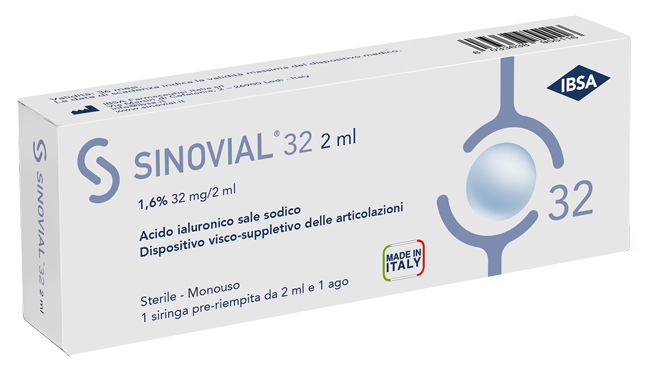 SIRINGA INTRA-ARTICOLARE SINOVIAL 32 ACIDO IALURONICO SALE SODICO 1,6% 32MG/2ML 2ML + AGO 21 GAUGE - Dolomiti e Natura