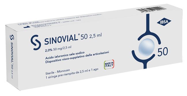 SIRINGA INTRA-ARTICOLARE SINOVIAL 50 ACIDO IALURONICO SALE SODICO 2% 50MG/2,5ML 2,5ML + AGO 21 GAUGE - Dolomiti e Natura