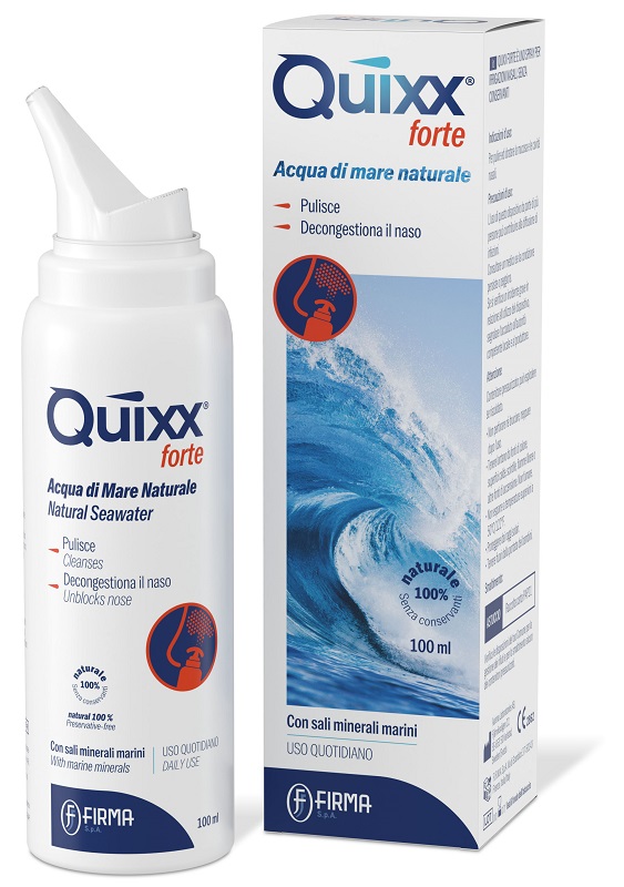 SOLUZIONE SPRAY PER IRRIGAZIONI NASALI QUIXX FORTE ACQUA MARINA IPERTONICA 100 ML - Dolomiti e Natura
