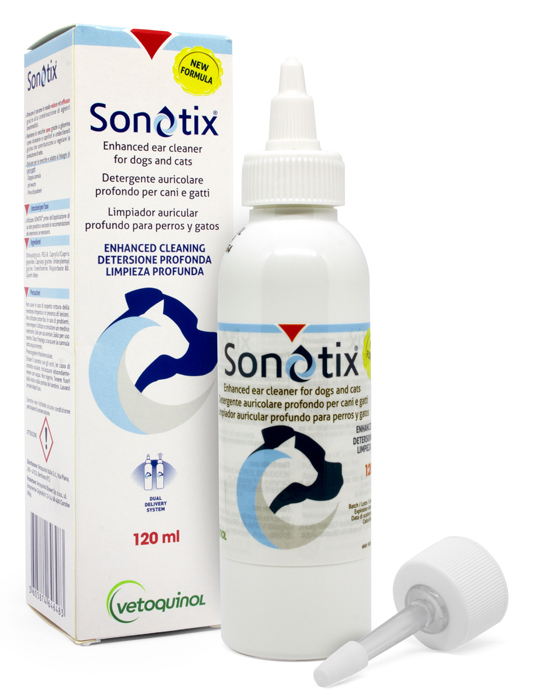 SONOTIX DETERGENTE AURICOLARE PROFONDO CANI E GATTI 120 ML + CANNULA CORTA RIGIDA + CANNULA LUNGA FLESSIBILE - Dolomiti e Natura