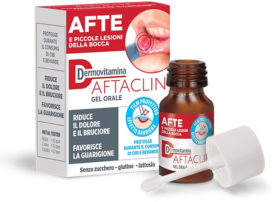 DERMOVITAMINA AFTACLIN GEL ORALE 7 ML CONTRO DOLORE E BRUCIONE SENZA ZUCCHERO E SENZA GLUTINE - Dolomiti e Natura