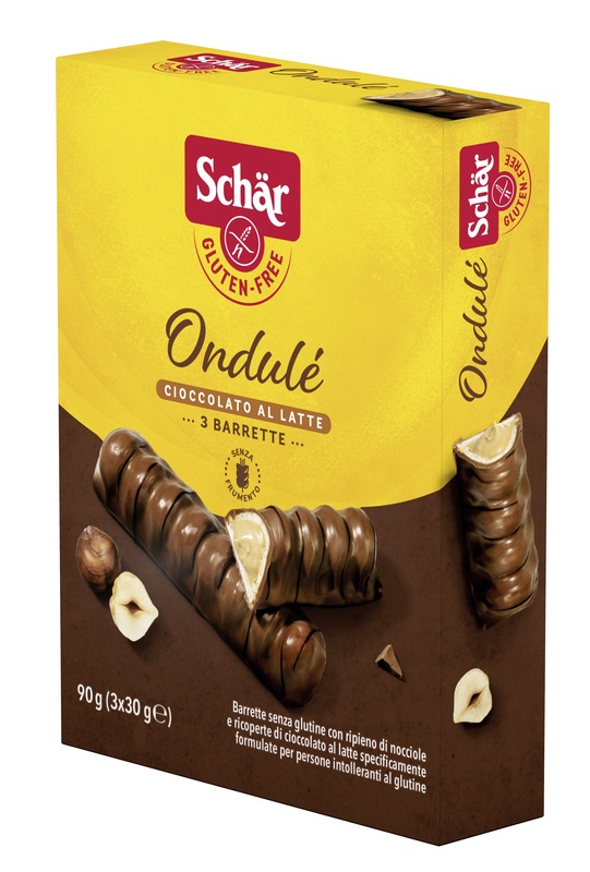 SCHAR ONDULE' BARRETTE CON RIPIENO DI NOCCIOLE RICOPERTE DI CIOCCOLATO AL LATTE 3 PORZIONI DA 30 G - Dolomiti e Natura