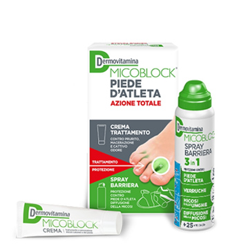 DERMOVITAMINA MICOBLOCK PIEDE D'ATLETA AZIONE TOTALE CREMA 30ML + SPRAY BARRIERA 3 IN 1 100 ML - Dolomiti e Natura