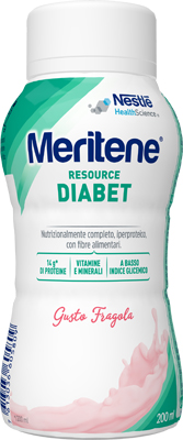 MERITENE RESOURCE DIABET FRAGOLA ALIMENTO IPERPROTEICO 28 VITAMINE E MINERALI 200 ML - Dolomiti e Natura