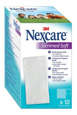 GARZA COMPRESSA STERILE NEXCARE STERIMED SOFT 18X40 CM MUL TILINGUAL 12 PEZZI - Dolomiti e Natura