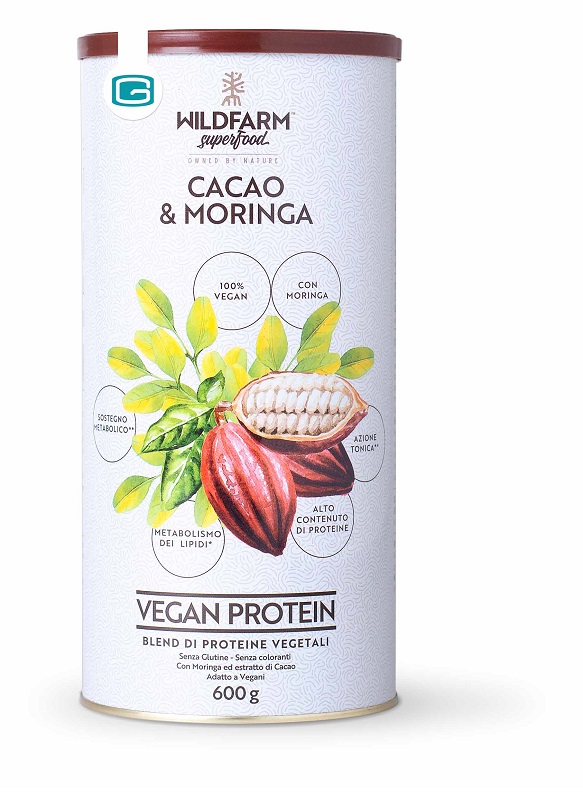 WILDFARM SUPERFOOD VEGAN PROTEIN CACAO & MORINGA 600 G - Dolomiti e Natura