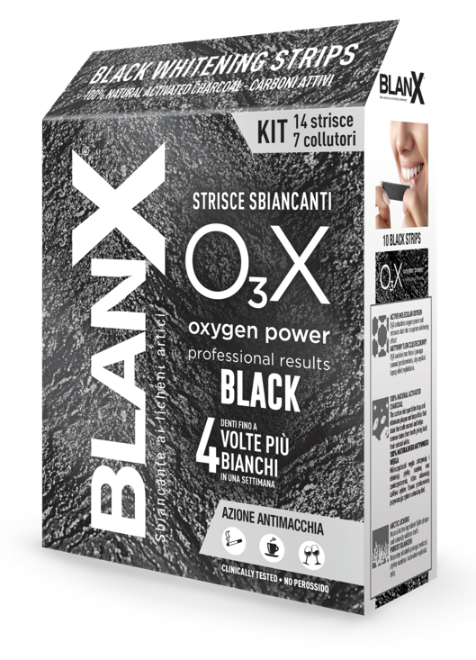 BLANX O3X BLACK STRISCE SBIANCANTI E ANTIMACCHIA 14 PEZZI - Dolomiti e Natura
