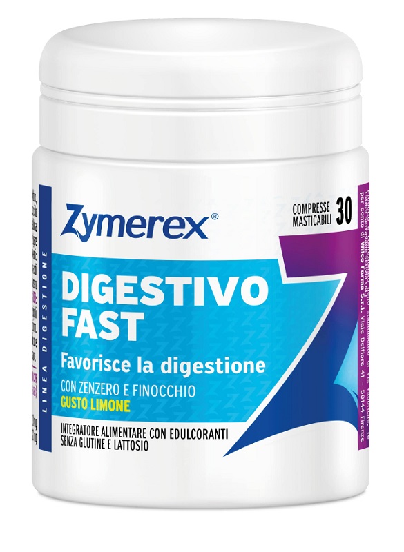 ZYMEREX DIGESTIVO FAST 30 COMPRESSE MASTICABILI GUSTO LIMONE CON EDULCORANTI SENZA GLUTINE SENZA LATTOSIO - Dolomiti e Natura