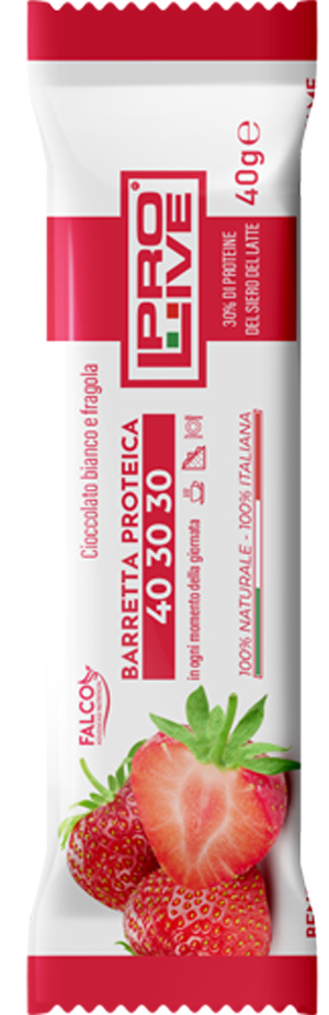 PROLIVE 40 30 30 BARRETTA PROTEICA CIOCCOLATO BIANCO/FRAGOLA 40 G - Dolomiti e Natura