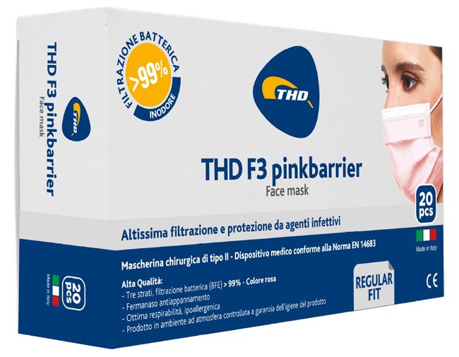 MASCHERINA CHIRURGICA THD MASK F3 PINKBARRIER TAGLIA REGULARE 20 PEZZI - Dolomiti e Natura