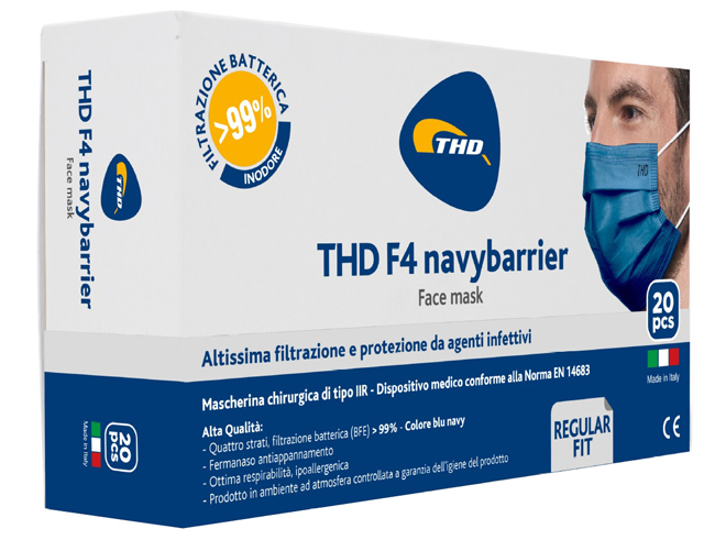 MASCHERINA CHIRURGICA THD MASK F4 NAVYBARRIER TAGLIA REGULARE 20 PEZZI - Dolomiti e Natura