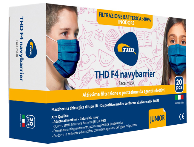 MASCHERINA CHIRURGICA THD MASK F4 NAVYBARRIER TAGLIA JUNIOR 20 PEZZI - Dolomiti e Natura