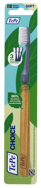 TEPE CHOICE SPAZZOLINO SOSTENIBILE CON MANICO IN LEGNO 3 + 3 TESTINE CAMBIABILI - Dolomiti e Natura